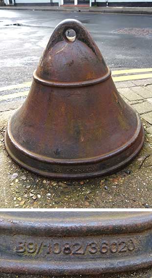 Ipswich Historic Lettering: bell bollard, Arcade Street
