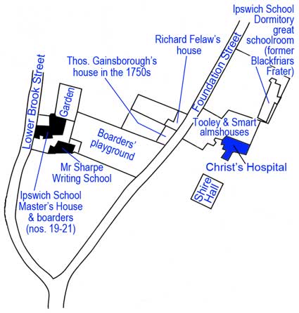 Ipswich Historic Lettering: Christ's Hospital School map