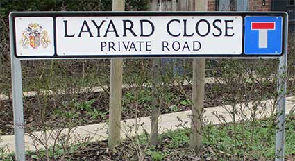 Ipswich Historic Lettering: Layard Close sign