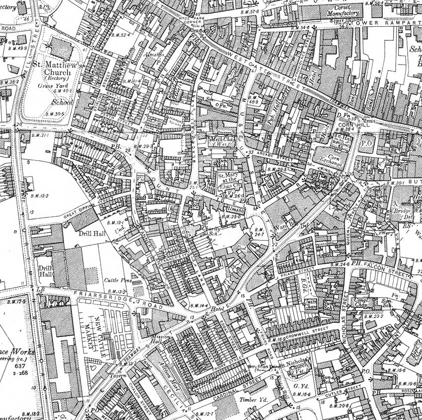 Ipswich Historic Lettering: Museum Street map 1902