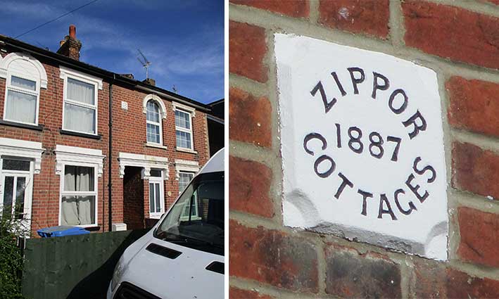Ipswich Historic Lettering: Zippor Cottages 1887, Pearce Road