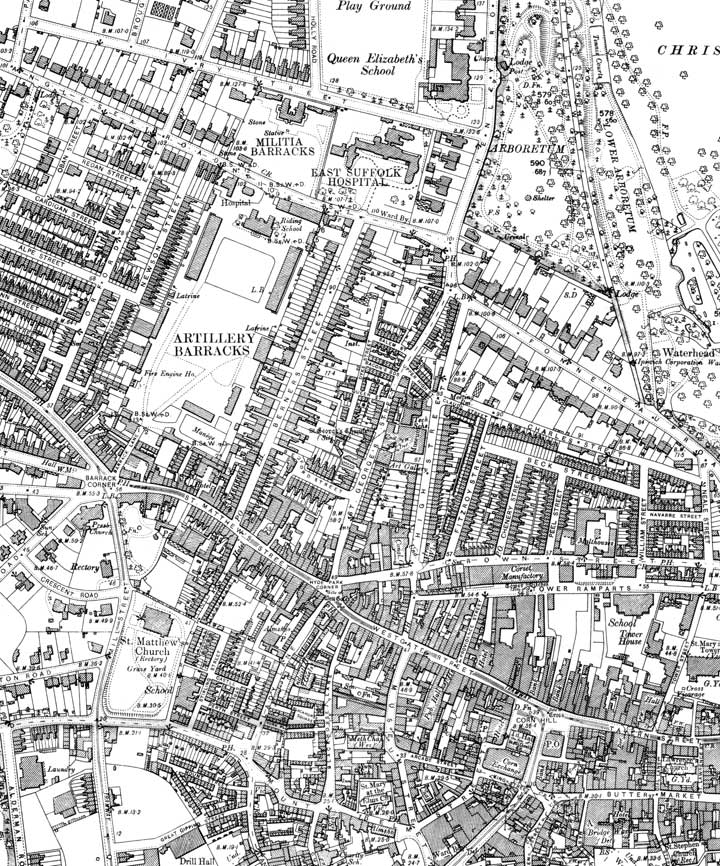 Ipswich Historic Lettering: Militia Depot map 1902