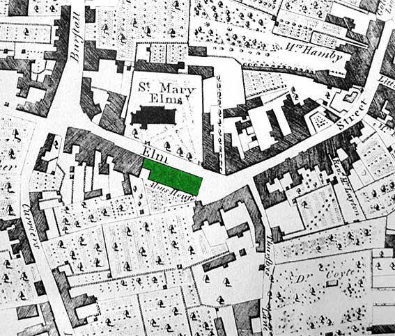 Ipswich Historic Lettering: Mrs Smiths Almshouses1778 map