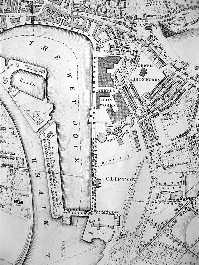 Ipswich Historic lettering: Ransome Orwell Works map 1867