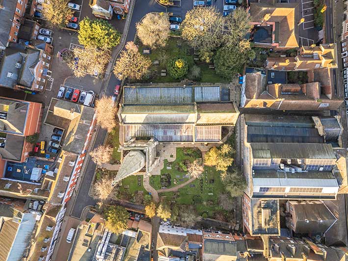 Ipswich Historic Lettering: St Mary-Le-Tower aerial view
